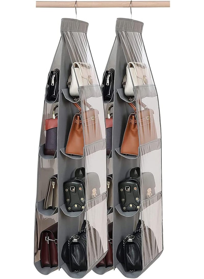 ChicAbode Hanging Closet Organizer, 2 Pcs 8 Pockets Hanging Handbag Purse Organizer, Made of Sturdy Double Layer Oxford Cloth and PVC, Foldable, Different Sizes Fit all Your Bags, Grey - Image 1